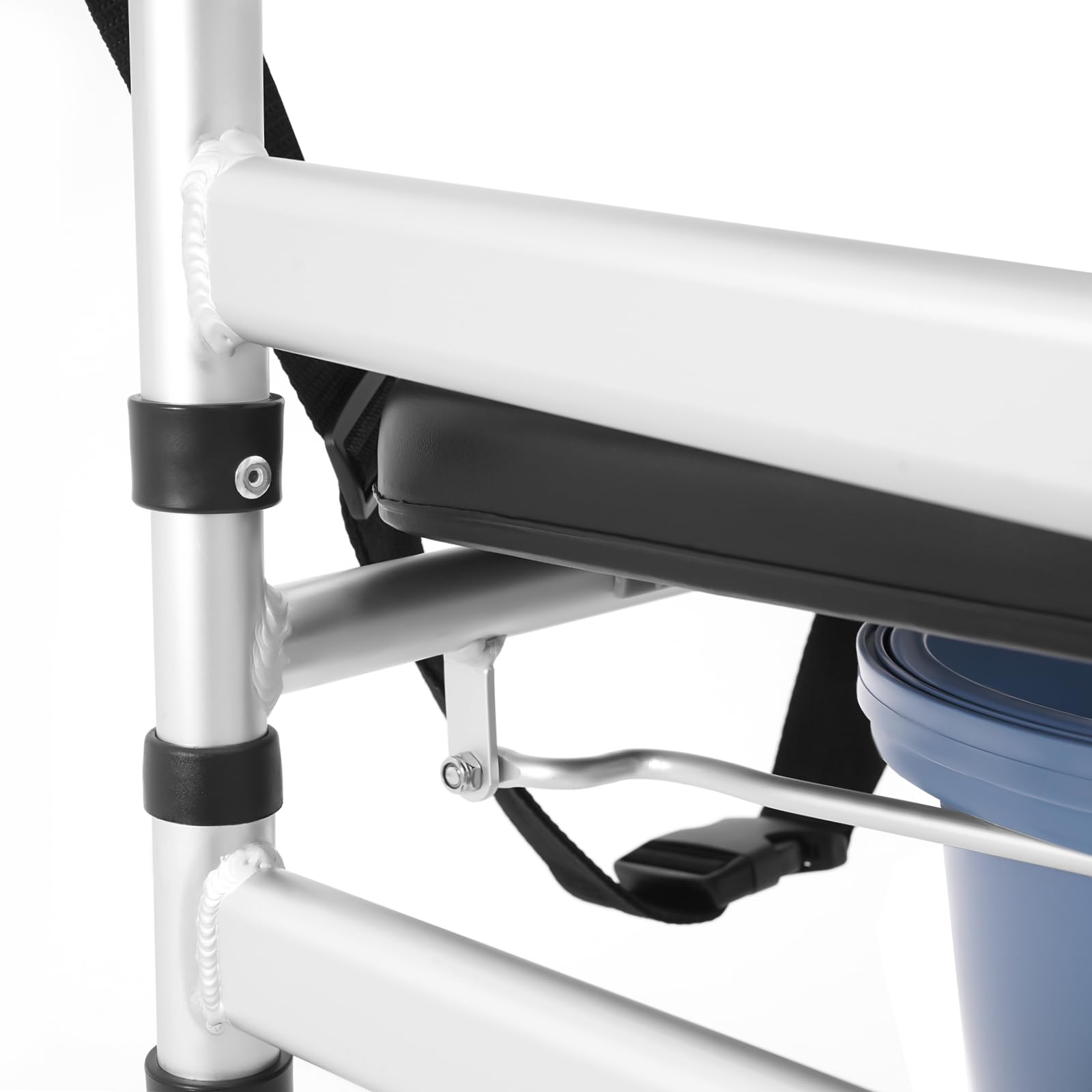 Toilettenrollstuhl mit 4 Feststellbaren Rollen, Duschstuhl Toilettenstuhl für Senioren, Toilettenstühle mit Bidet, 3-stufig Verstellbarer Höhe, Tragfähigkeit 160kg, Sitzhöhe 48–54cm
