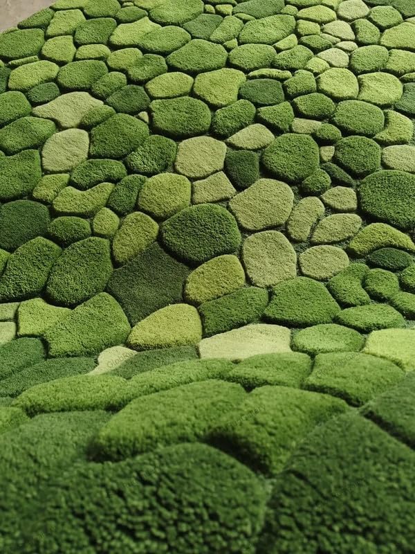 Green Pebble Textured Area Rug 8x11 ft, Handmade Tufted Wool Carpet, Thick Plush Soft Modern Shag Rug for Living Room Bedroom Indoor Home Decor
