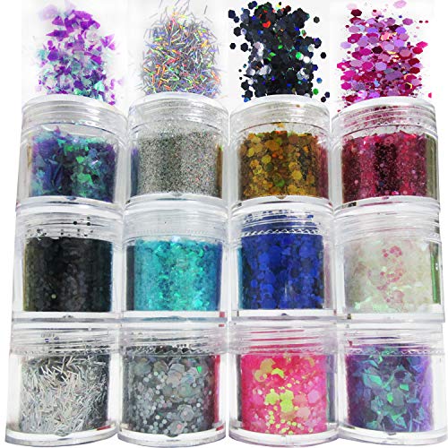 120g Resin Crafts Chunky Glitters Holographic Black Gold Hexagon Iridescent Purple Pink White Acrylic Glitter Sequins & Powder Festival Paint Nail Art Glitter Flakes. (Hexagon)