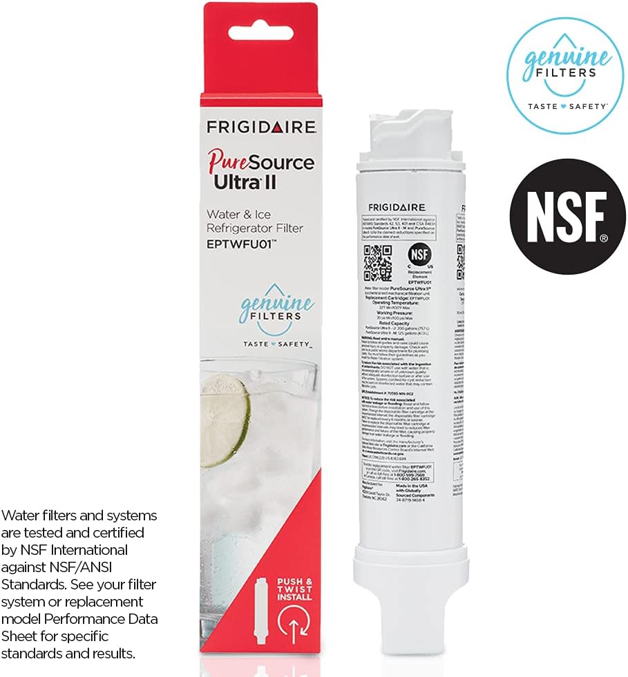 Frigidaire EPTWFU01 Refrigerator Water Filter, 1 Count, White & PAULTRA2 Air Filter, 3.8" x 1.8", White