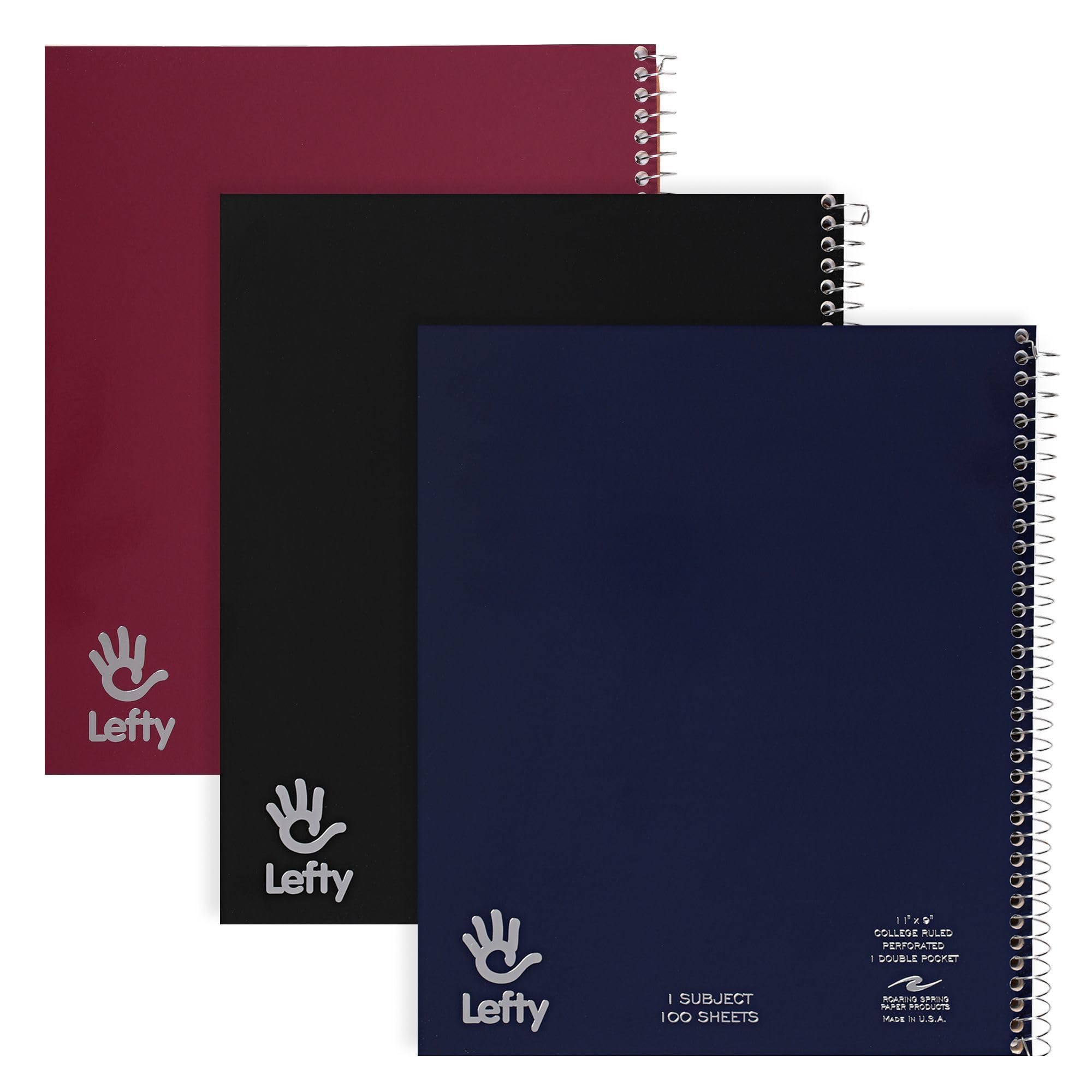ROARING SPRING Left Handed Notebook, 1 Subject, 11x9, College Rule, 3 Pack
