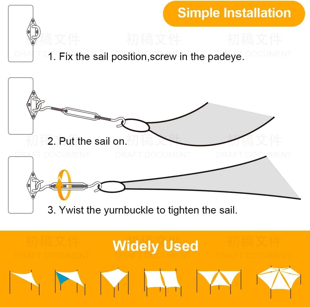 Set di fissaggio per tenda da sole M6, kit di accessori per fissaggio a vela parasole in acciaio inox resistente, per triangolo e quadrato, accessori di fissaggio per vela parasole