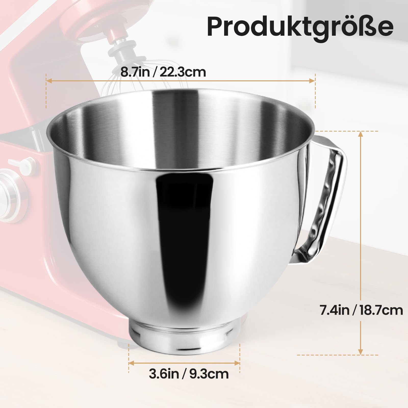 Miska miksera ze stali nierdzewnej, kompatybilna z KItchen AID 4,5-5 Quart, miska do mieszania ze stali nierdzewnej, z uchwytem, nadaje się do mycia w zmywarce, zamiennik do robota kuchennego