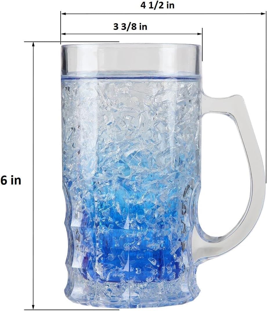 Lily's Home Insulated Double Wall Gel-Filled Acrylic Frosted Freezer Beer Glasses, Great for Enjoying Brews at BBQs and Parties, Clear with Assorted Color Bases (14 oz. Each, Set of 4) - Mug Shape