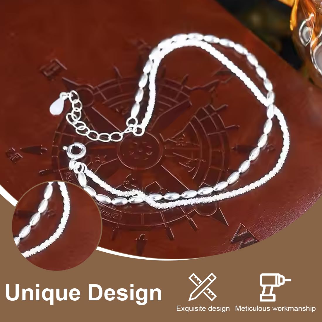 Cavigliera Donna Argento 925, Elegante e Impermeabile, Regolabile, Cavigliera in Argento Sterling per Spiaggia e Uso Quotidiano