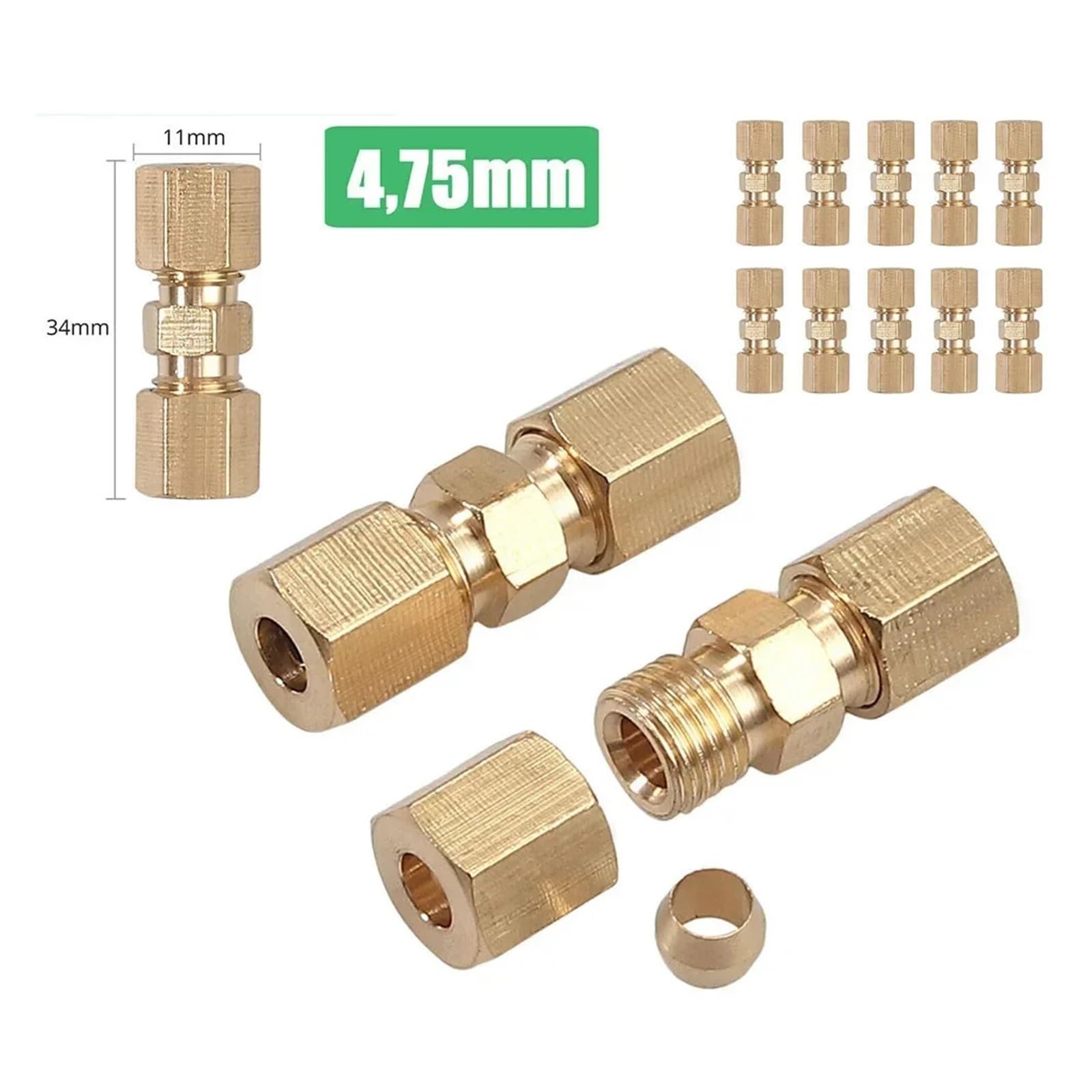 10 Stück Universal-Bremsleitungsanschluss for Bremsleitung ohne Bördelung 4,75 mm 3/16 Zoll Bremsleitungsanschluss Passend for Bremszubehör