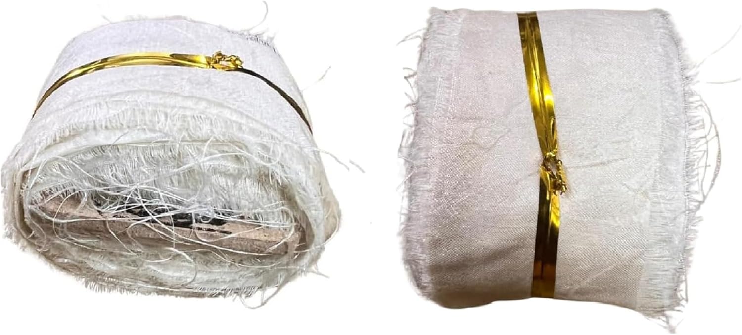KNITSILK Recycled Mulberry Sari Silk Ribbon Yarn Natural Undyed Dyeable 10 x 1 Yard Strips 50g Soft Eco Friendly Handcrafted Fiber for Knitting Weaving Mixed Media and DIY Crafts