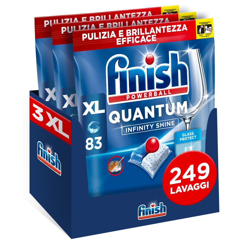 Finish Quantum Infinity Shine Pastiglie Lavastoviglie, 249 Capsule, per una Pulizia Profonda e Stoviglie Brillanti