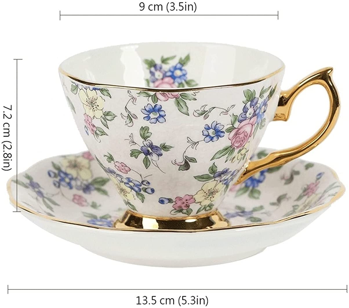 Kaffeetassen aus Glas mit Blumenmotiv, Emaille-Glasbecher, Emaille-Teeglas mit Blumenmotiv, Kaffeetasse, Glasbecher, Serie „Afternoon Garden“, Teetasse aus Bone China mit Blumenmotiv, Kaffeetasse, eur