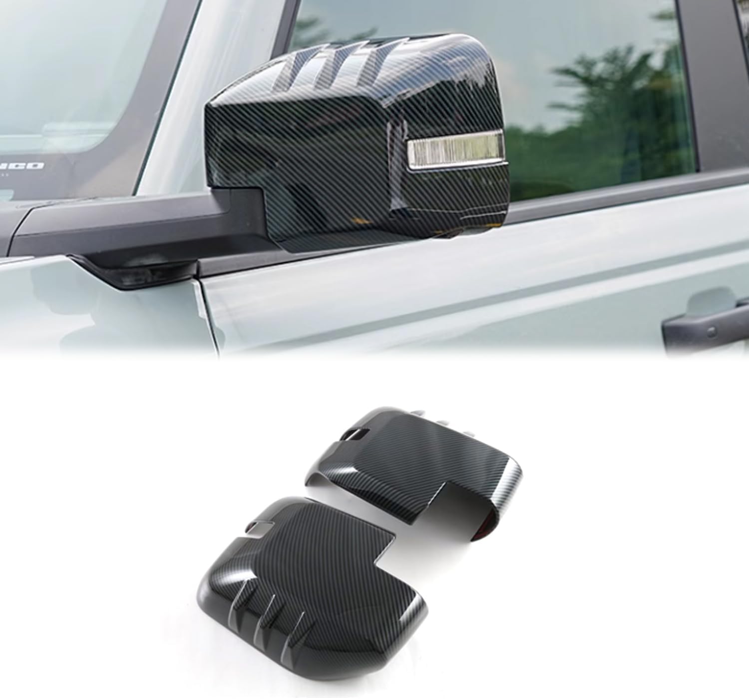 Car Side Review Mirror Guard Cover Caps Trims for Ford Bronco 2021 2022 2023 2024 Auto Exterior Decoration Accessories (Mirror With Light Model Only) Carbon Fiber Color