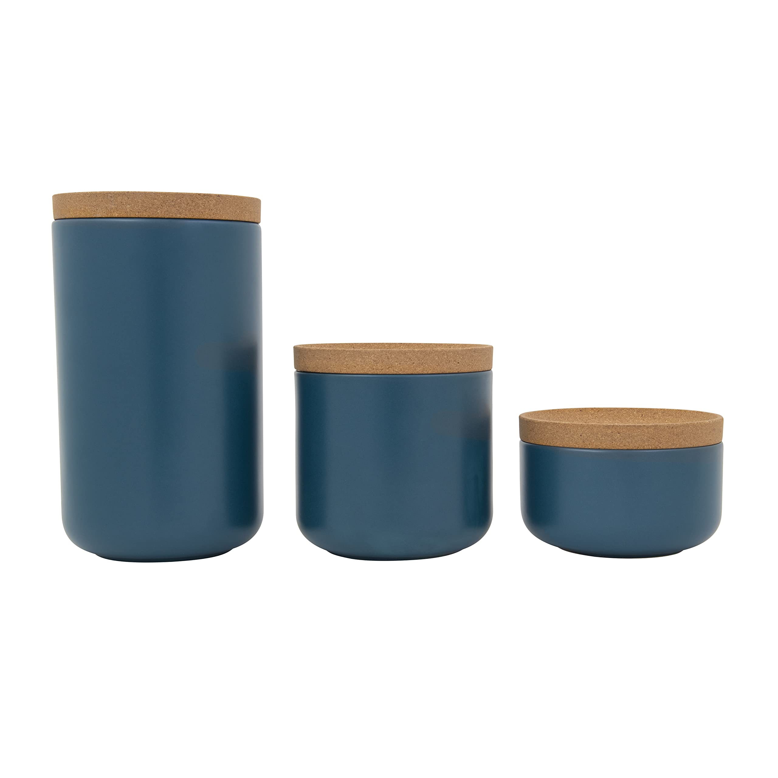 Kamenstein Ceramic and Cork Set of 3 Stackable Canisters, 1/2 qt, 1 qt, 2 qt, Teal