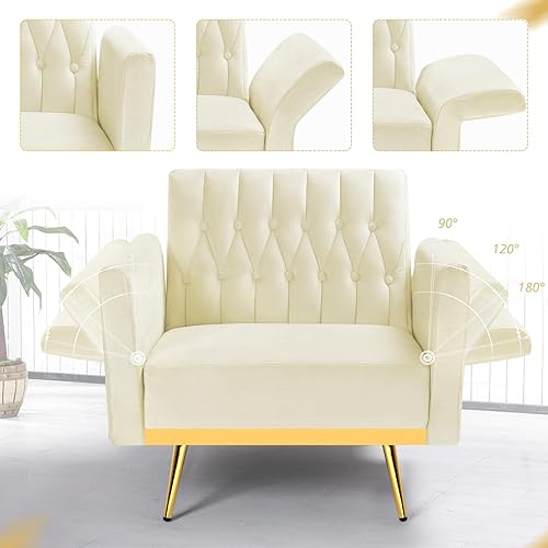 Miniatura 79 de Silla decorativa de terciopelo con reposabrazos y respaldo ajustables, sillón reclinable con botones, sillón reclinable individual con otomana y una