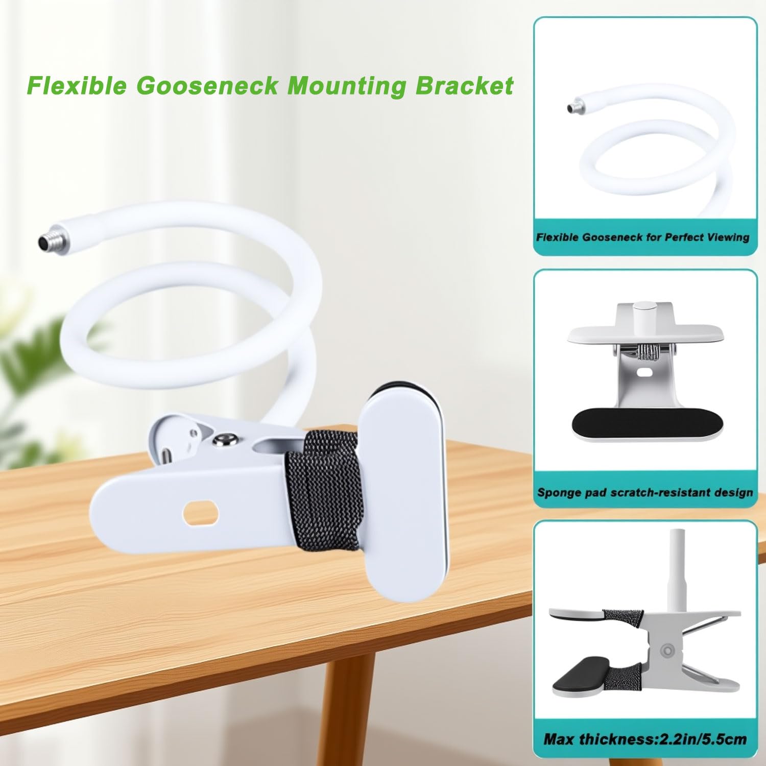 Uchwyt do elektronicznej niani Nanit Pro Smart Baby Monitor i Flex Stand Baby Monitor, HelloBaby HB6550/HB65/HB66/HB248/HB6351/HB40/HB6339, ANMEATE SM935E, ramię typu gęsia szyja, elastyczny zacisk