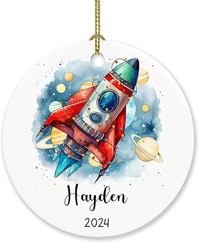 Adorno de cohete personalizado para árbol de Navidad, lindo adorno de Navidad de cohete 2023, año personalizado y nombre, regalo de adorno para