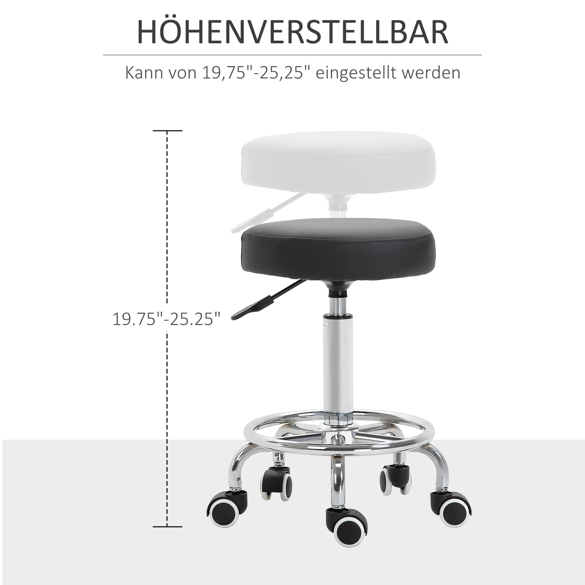 Vinsetto Rollhocker Höhenverstellbar mit Fußring Schwarz Ø42 x 50-64 cm
