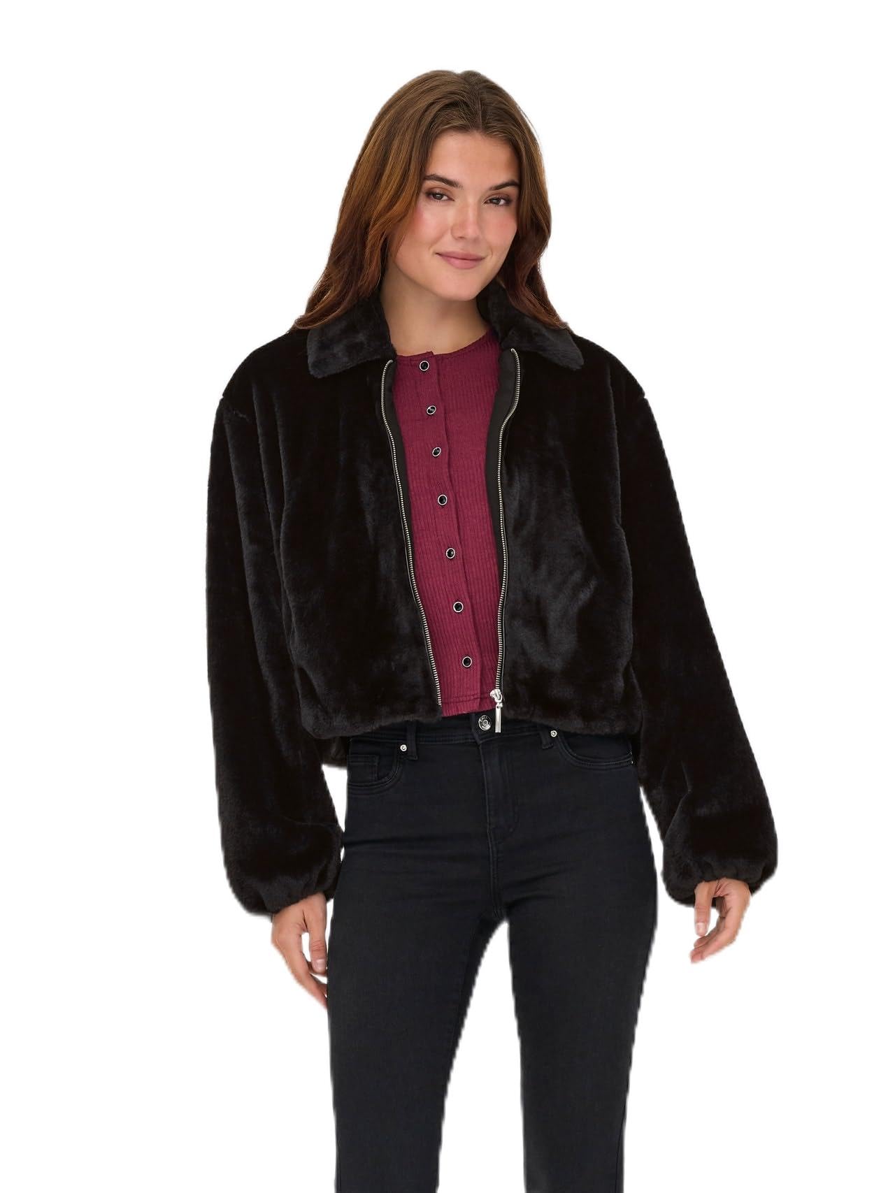 ONLY Women's Onldana Life Faux Fur Jacket CC OTW, black, S