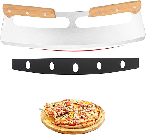 Cortador de pizza, cortador de pizza, cuchillo de pizza de 14 pulgadas con asas de madera y cubierta de plástico, accesorios para pizza, cuchillo