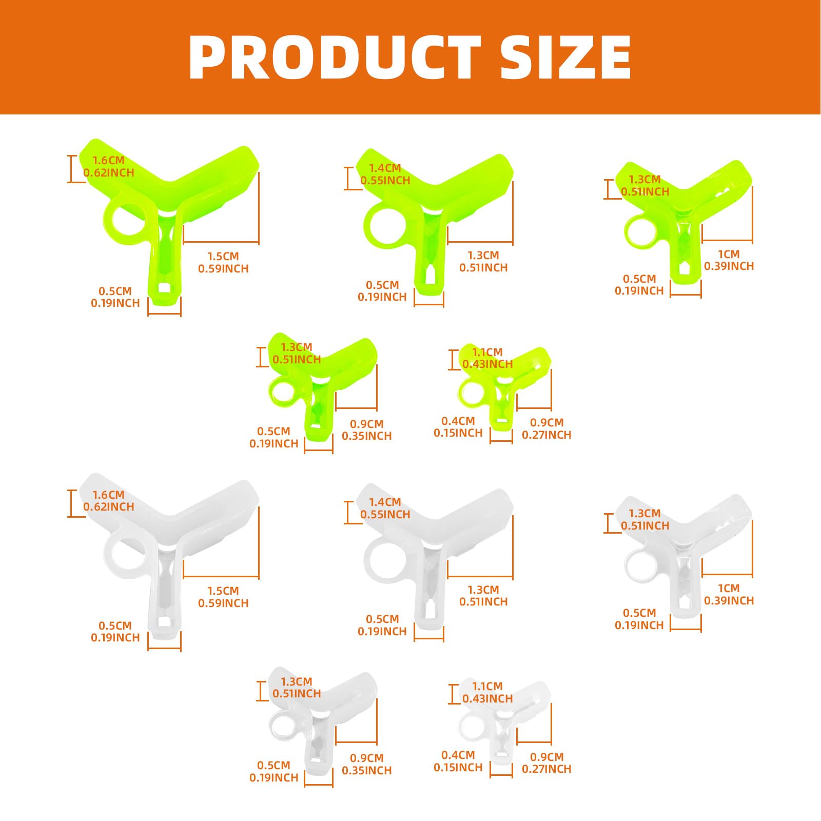 Lot de 500 capuchons de protection pour hameçons triples (1 à 5 tailles, jaune et blanc)