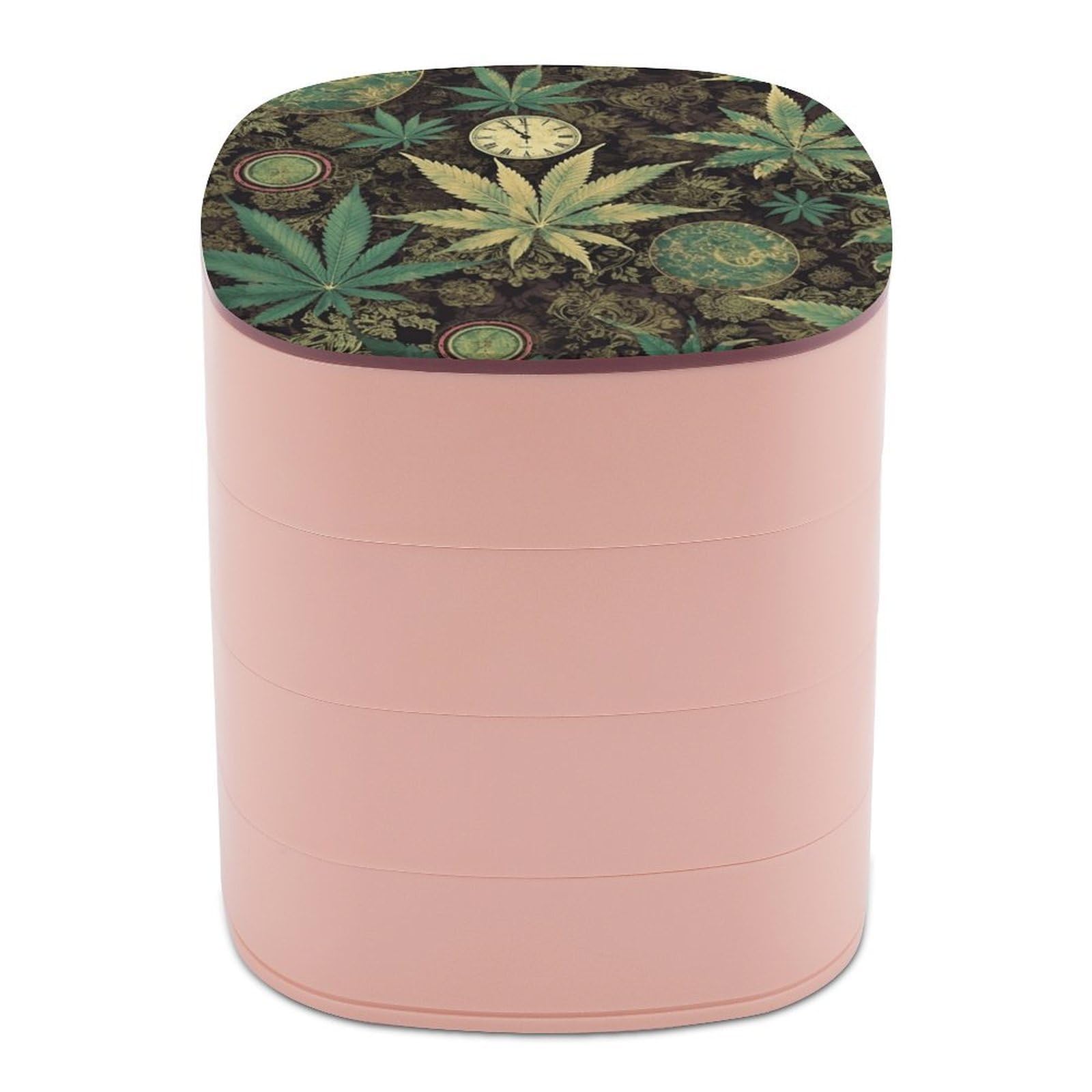 VstaDank A Puff in Time Weed Marijuana Jewelry Organizer Small Travel Earring Storage Box with Mirror 4-Layer Rotating Travel Jewelry Tray Case with Lid Large Capacity Jewellery Holder Case