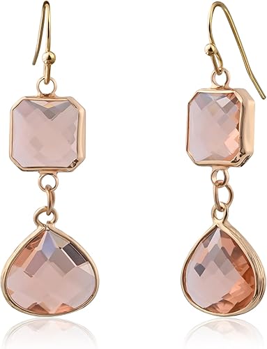 Rose Pink Topaz Earrings for Women Dangle Earrings Pink Crystal Earrings Handmade Hypoallergenic Gold Earrings Drop Earrings for Women