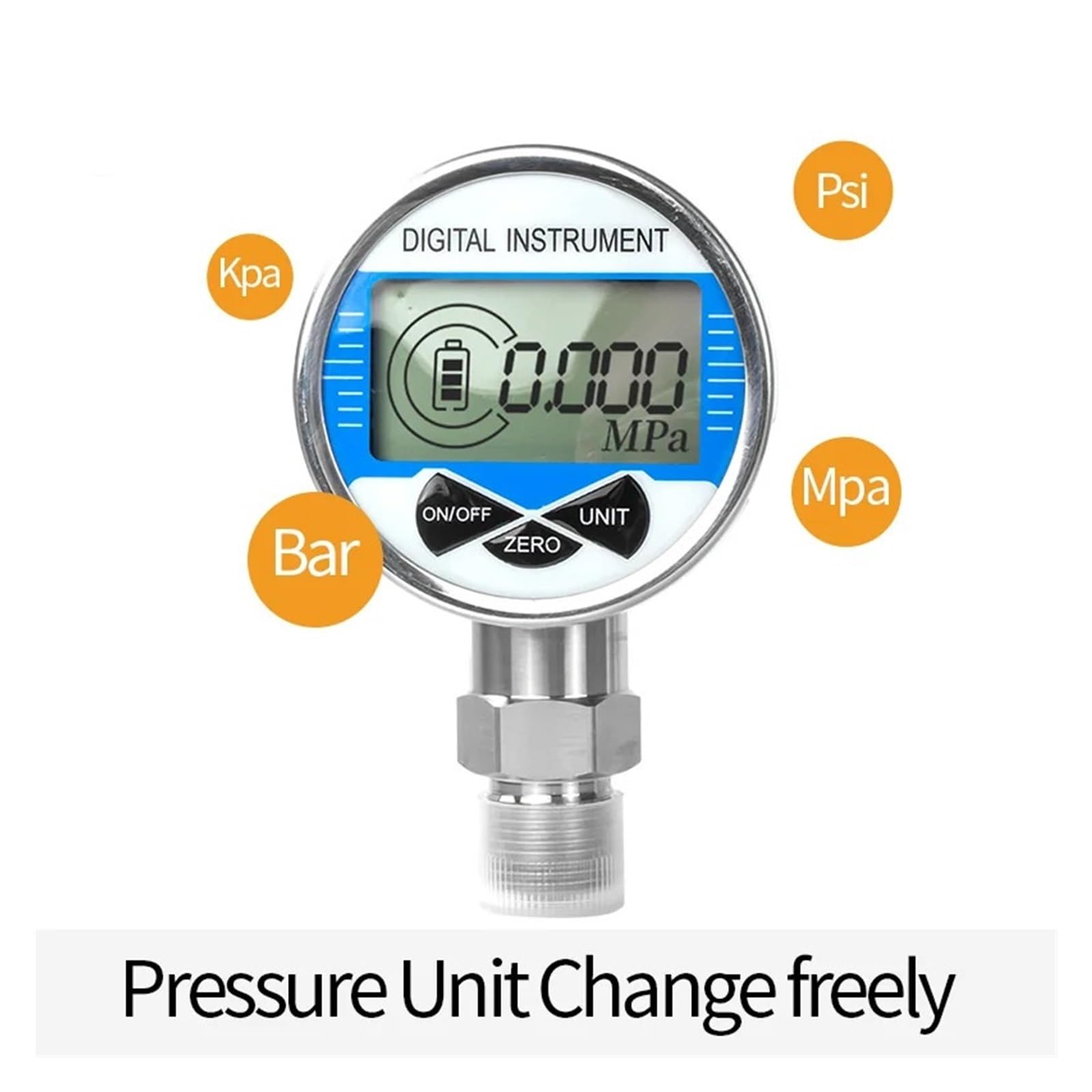 LCD-Digitalmanometer, 0–600 bar, mechanisches Manometer G1/2, digitales Manometer for Luft/Öl/Wasser-Messwerkzeug(0-100KPa,Npt1-2 Radial)