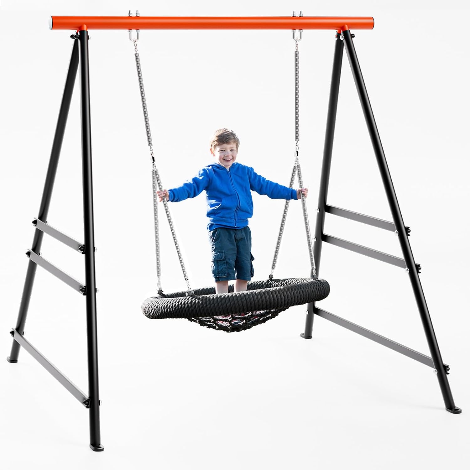 Swing Stand Frame,Swing Set Frame for Both Kids and Adults,880 Lbs Heavy-Duty Metal A-Frame Backyard Swing for Indoor Outdoor,Red(Without Swing) (Orange)