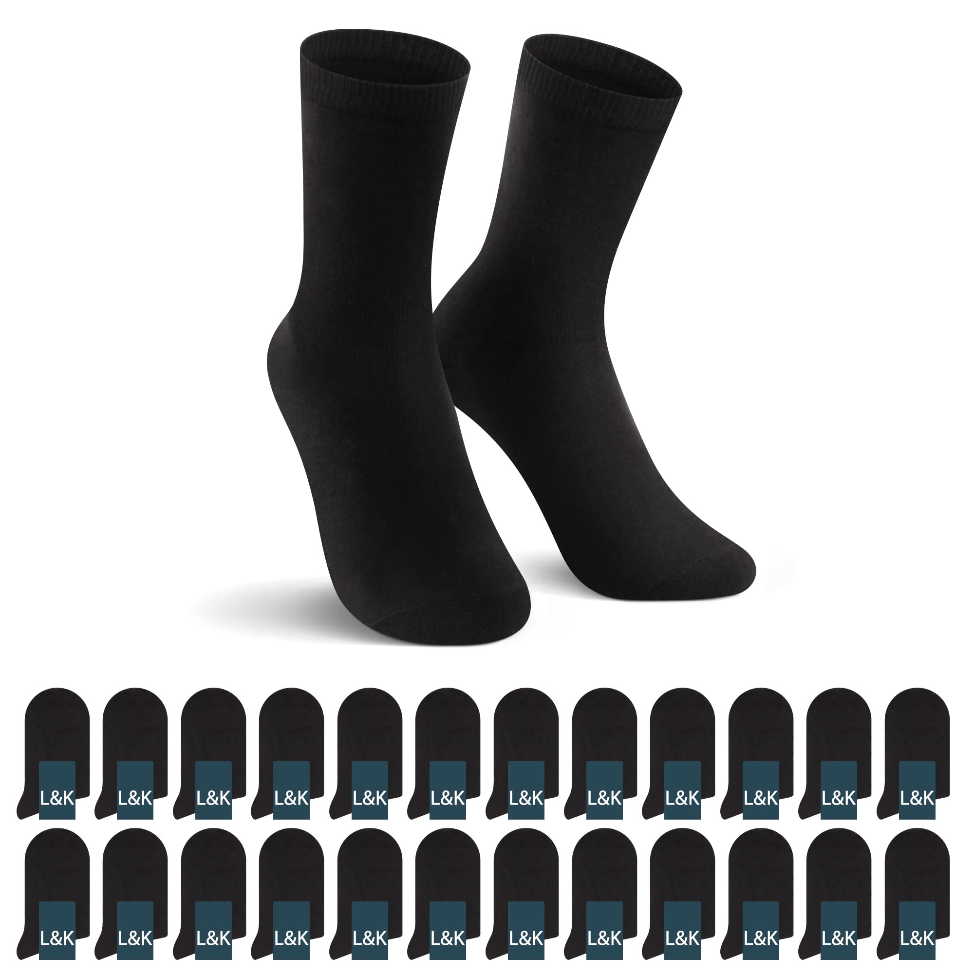 L&K-II 12/24 PaarSocken Damen/Herren Business-Socken Schwarz/Weiß Lange Baumwolle Unisex Arbeitssocken Wintersocken 92216
