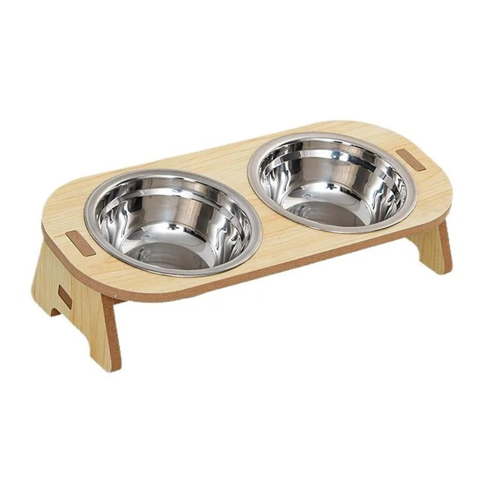 Gamelles anti-basculement pour animaux de compagnie en acier inoxydable et bois