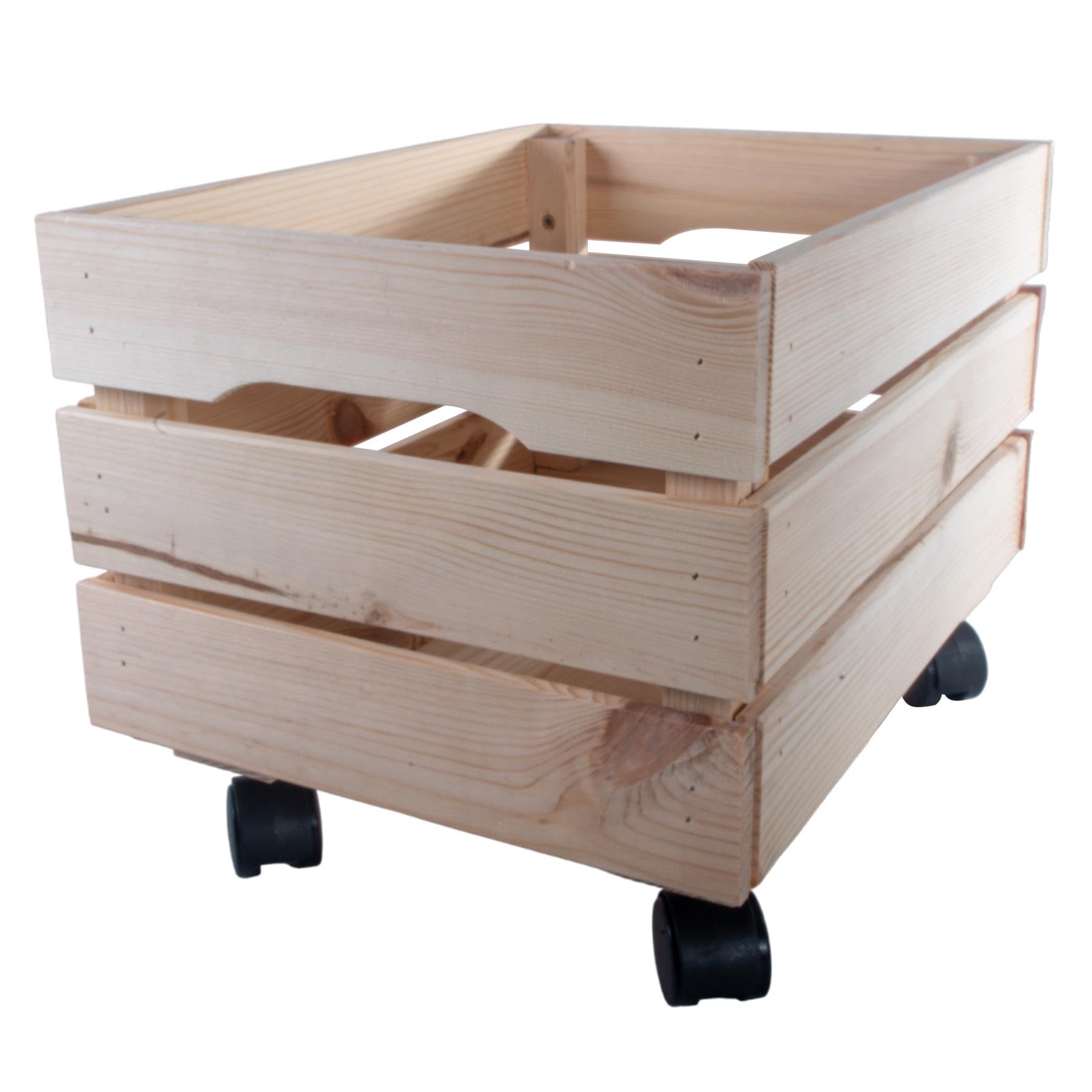 WooDeeDoo Deep Decorative Wooden Crate With Wheels | 39.5 x 29.5 x 28.5 cm | Flat Packed Slatted Solid Storage Box | Display Plants Apple Fruits DIY Hamper Toy Chest | Unpainted Natural Pine