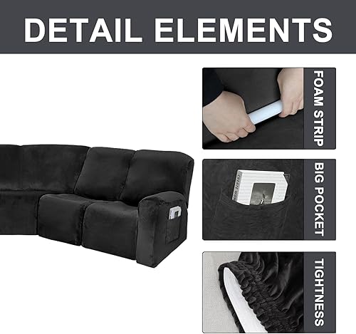 Miniatura 2 de cjc Fundas de terciopelo para sofá modular, funda reversible en forma de L, protector de sofá reclinable para sala de estar