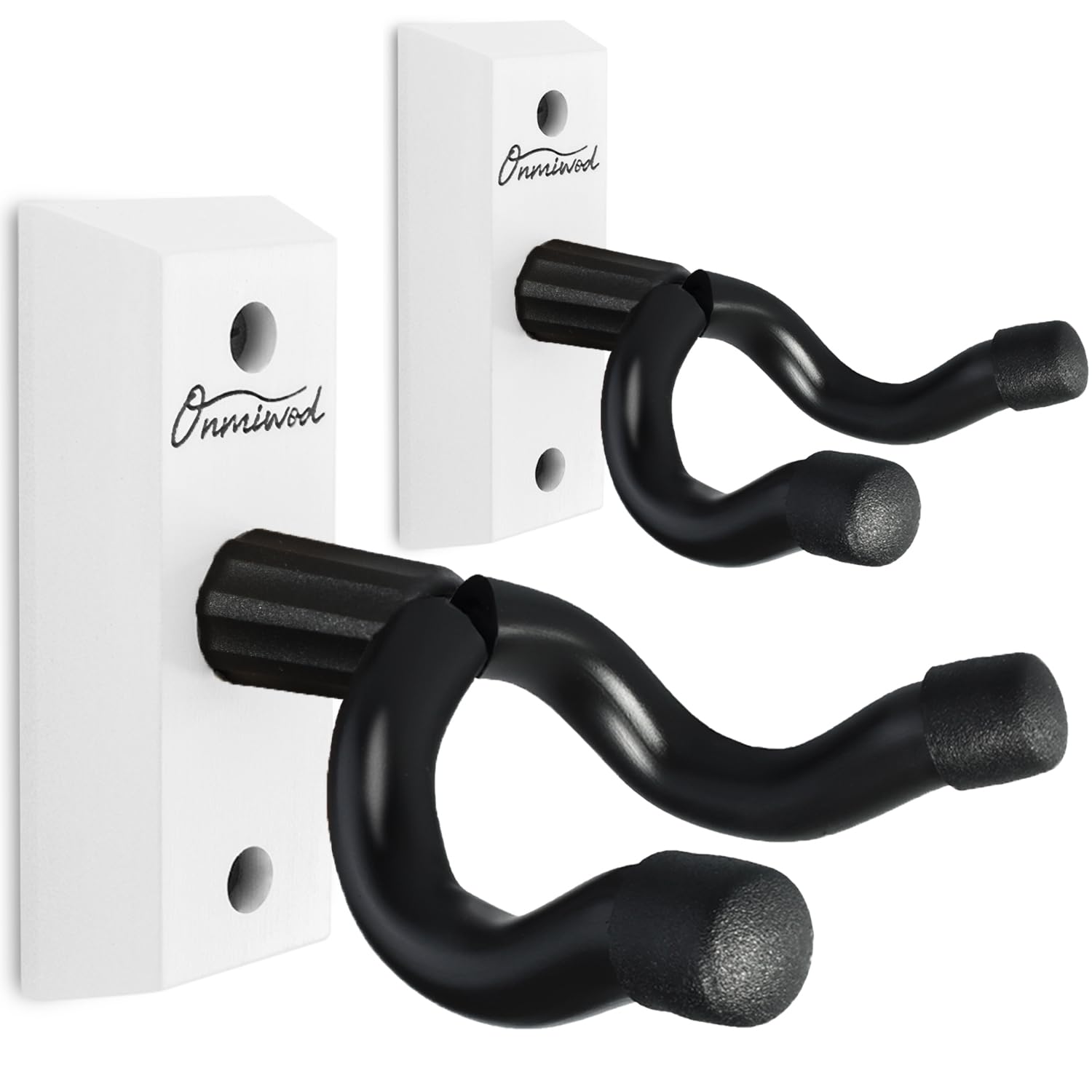 Onmiwod Lot de 2 supports muraux en bois dur blanc pour guitare, support mural en forme de U, support mural pour guitare acoustique, électrique, banjo, basse, pour joueur de guitare, homme et garçon