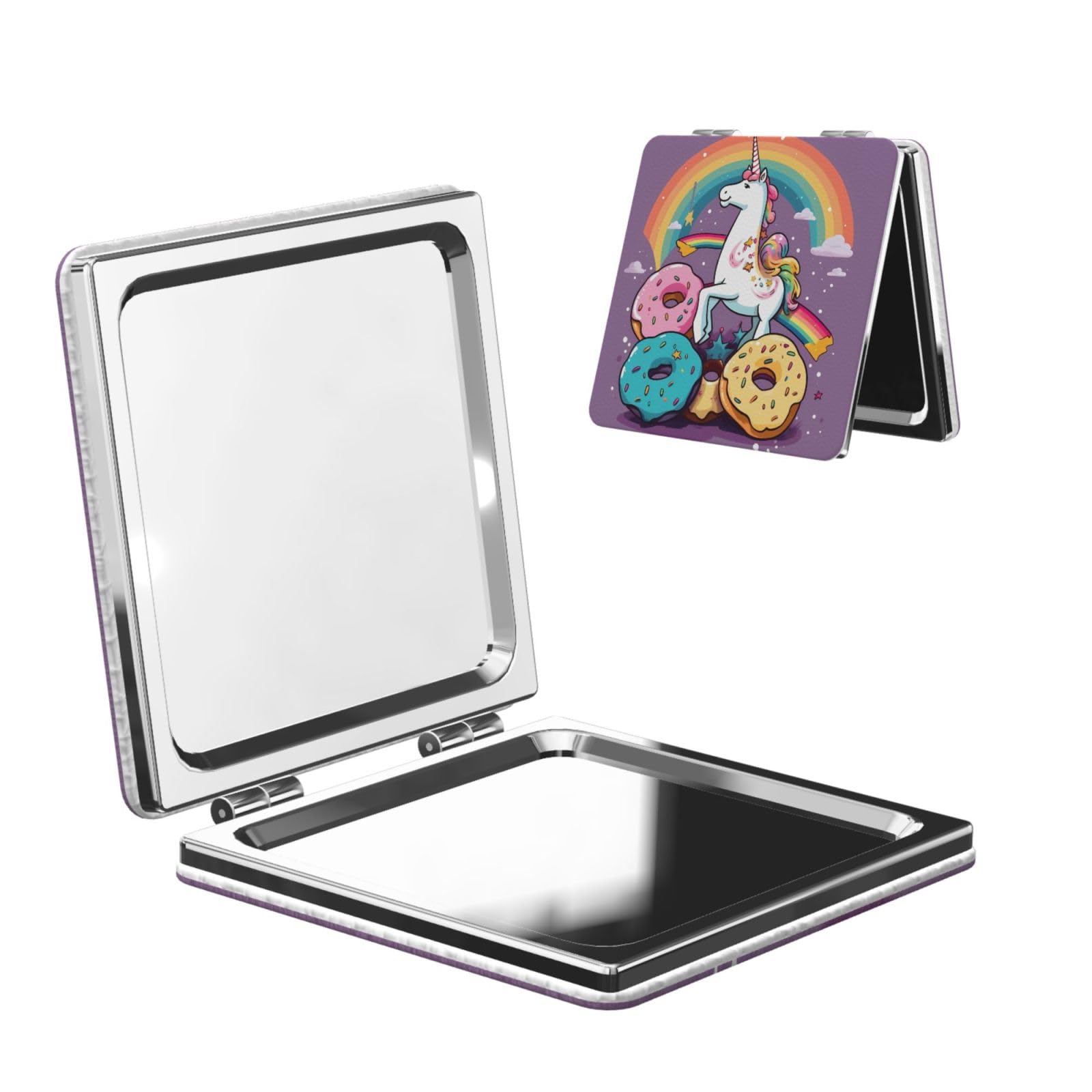 DWVTSLH Horse Doughnut Rainbow Compact Mirror for Purse, Double-Sided 2X/1X Magnifying Mirror for Women Men, Travel Makeup Mirror for Handbag, Handheld Vanity Mirror for Gift