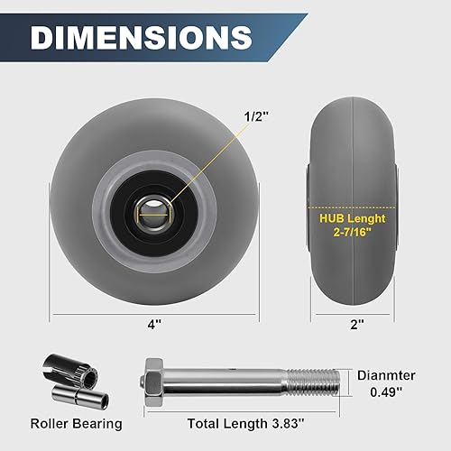 Miniatura 9 de Ruedas giratorias resistentes de 5 pulgadas, 400 libras por ruedas, ruedas de goma termoplástica para ruedas industriales, ruedas de remolque para