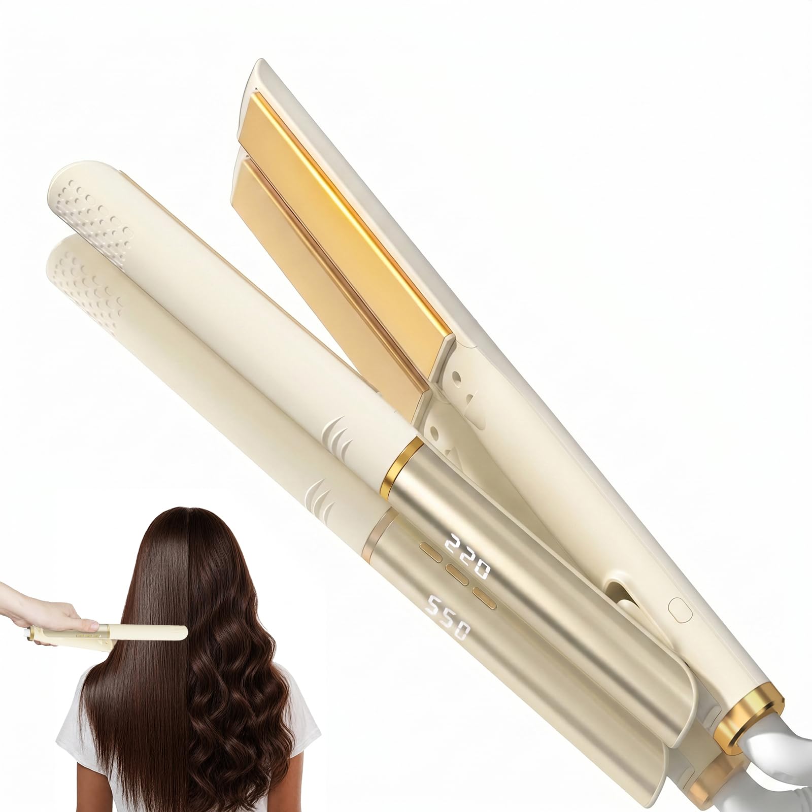 Flat Iron Hair Straightener Women, 20s Heat Up, 4 Temp Settings LED Display White