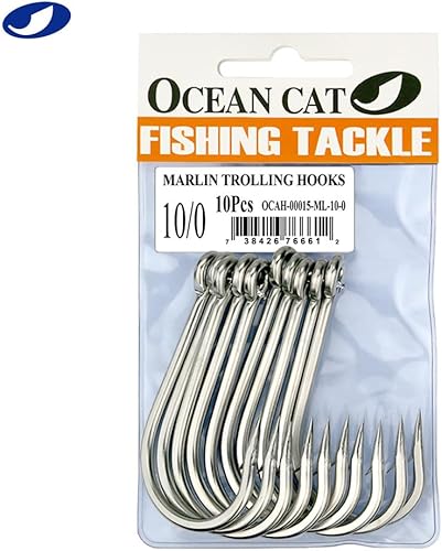Miniatura 10 de OCEAN CAT Gancho de pesca clásico de acero inoxidable con puntos de compensación de pulpo, anzuelos de pesca para pesca en agua salada y agua dulce