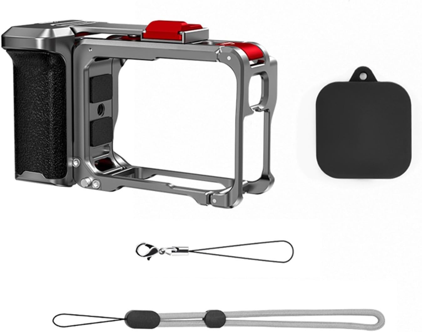 Action Camera Frame Cage for Insta360 Ace Pro/Ace Pro 2, Handle Grip Rabbit Cage Protective Case with 1/4” Screw Thread and Cold Shoe Mount, Supports Horizontal and Vertical Shooting