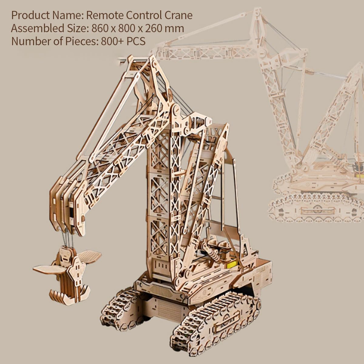 3D Holz Puzzle Mechanisches Dynamische Kran, 800 Stück Holzpuzzle Erwachsene Mechanische Montage Modellbausatz Basteln Modell, Geschenke und Dekoration