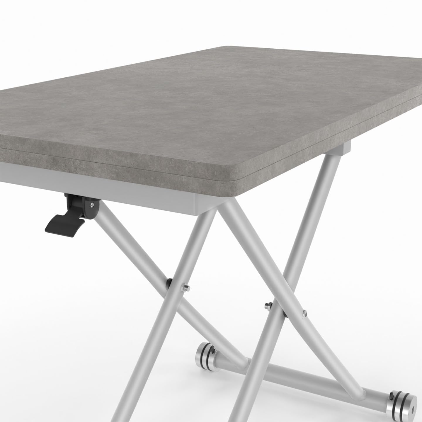 IDMarket – Mesa de centro 2 en 1 elevable en mesa de comedor Urbana hormigón | Rectangular, 100 x 57/114 x 30/75 cm, bandeja efecto hormigón y pie gris cromado