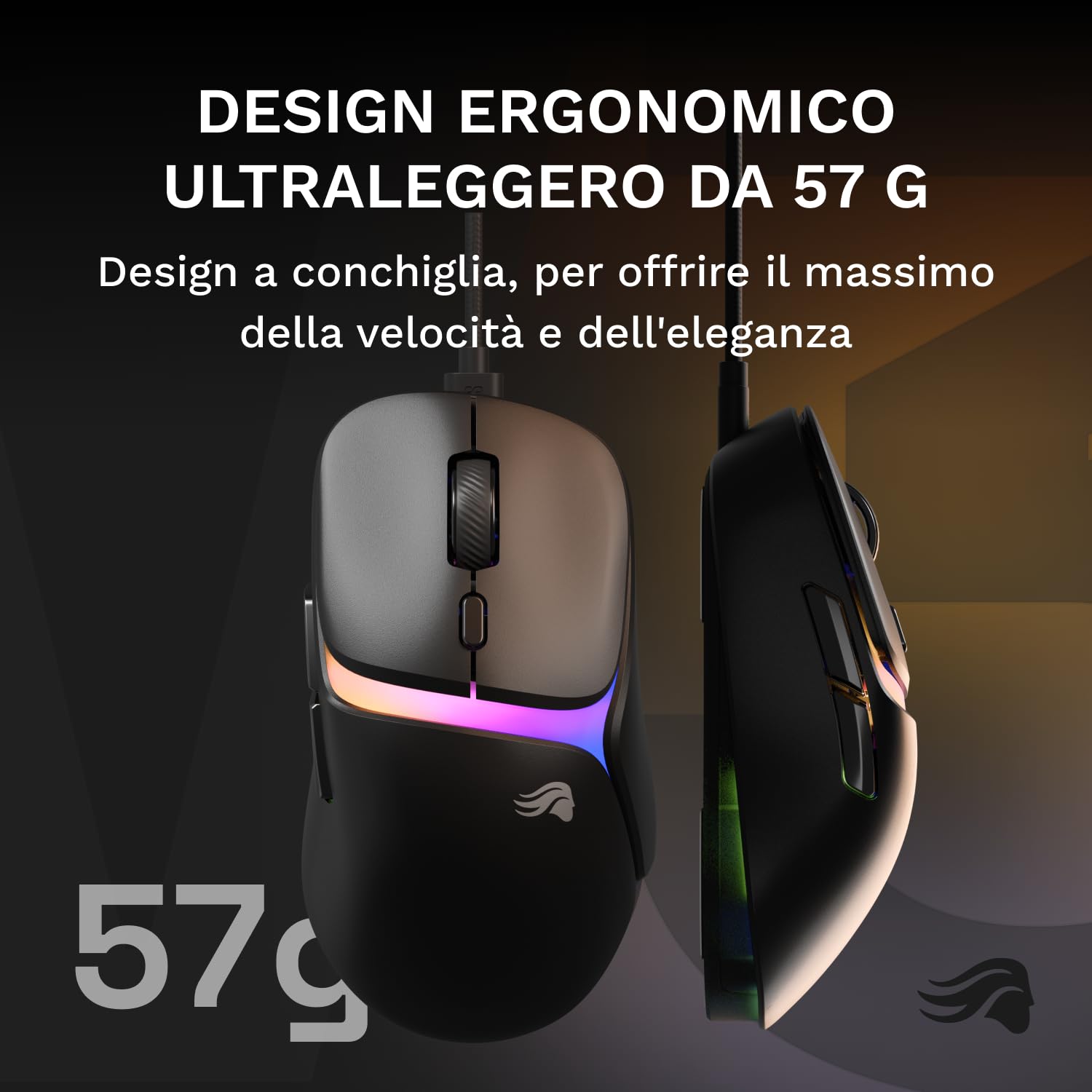 GLORIOUS Gaming - Model D3 mouse da gaming cablato: ultraleggero (57 g), switch ottici da 130M di clic, sensore BAMF 3.0 30K DPI, tracciamento 750 IPS, accelerazione 50 G, per ogni impugnatura - Nero