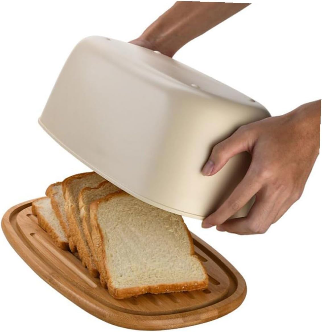 Yardwe Bread Box Bread Container with Oak Lid Oval Multi-function Toast Storage Box Kitchen Countertop Fresh Keeping