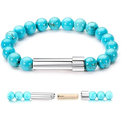 Natural Stone Wish Bracelet with Stainless Steel Capsule - Secret Message Stretch B...