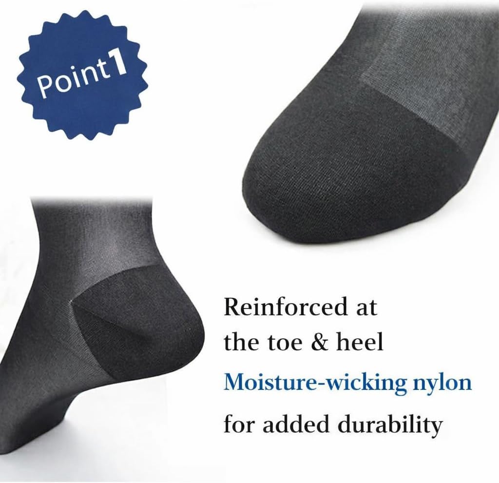 Men’s Sheer Nylon Dress Socks, Crew & Knee High, Thin Lightweight, Business Socks, Men’s 7–9, Made in Japan
