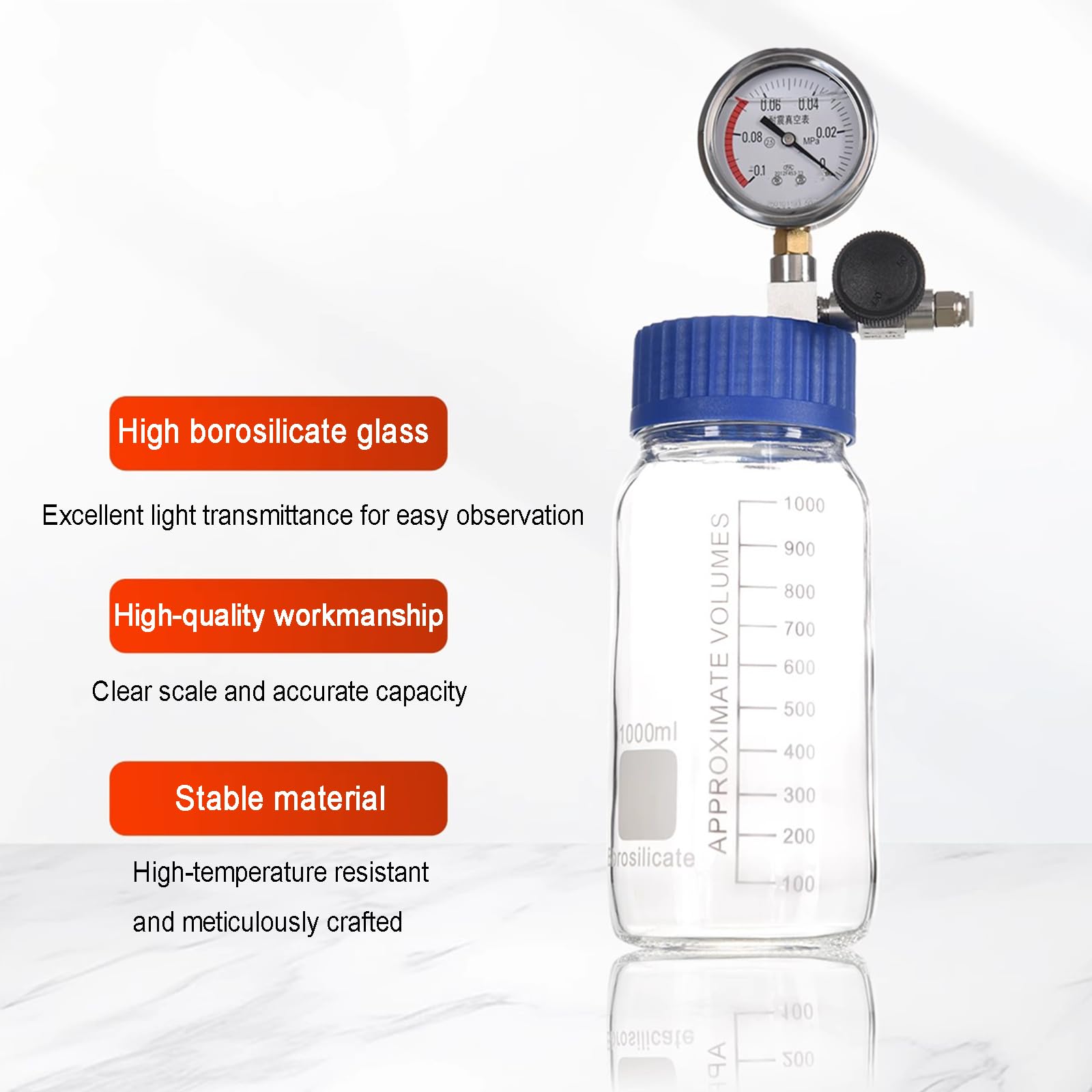 Cámara De Vacío De Vidrio, Kit De Cámara Desgasificadora De Laboratorio De 1000 Ml, con Vacuómetro De Acero Inoxidable, Eliminador De Burbujas De Resina