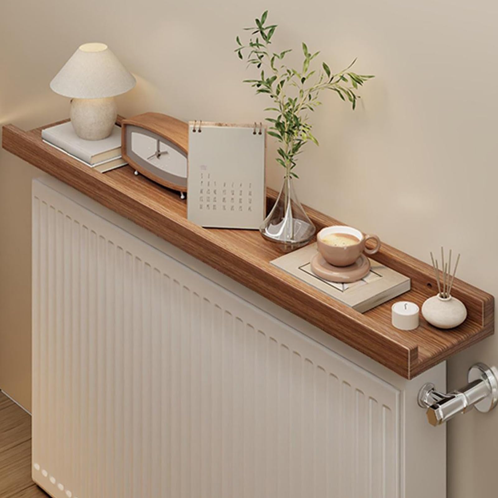 Mensola Sopra Termosifone in Legno, Mensola Termosifone, Copritermosifoni per Camera da Letto per Riporre e Decorare, Lati Rialzati, Portata 20 kg(Brown,90 * 12 * 4cm/35 * 5 * 1.6in)
