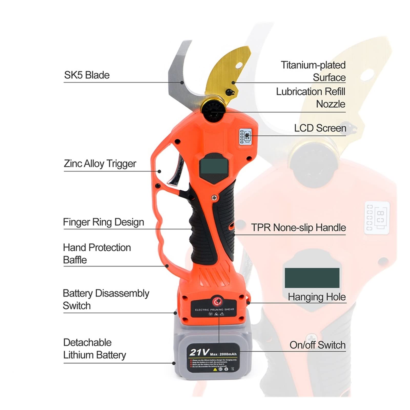 Sekatory Elektryczne 21V Cordless Pruner Shear Fruit Tree Bonsai Pruning elektryczne gałęzie drzew Cutter 1.9m chowany przedłużacz(Shears(No battery))