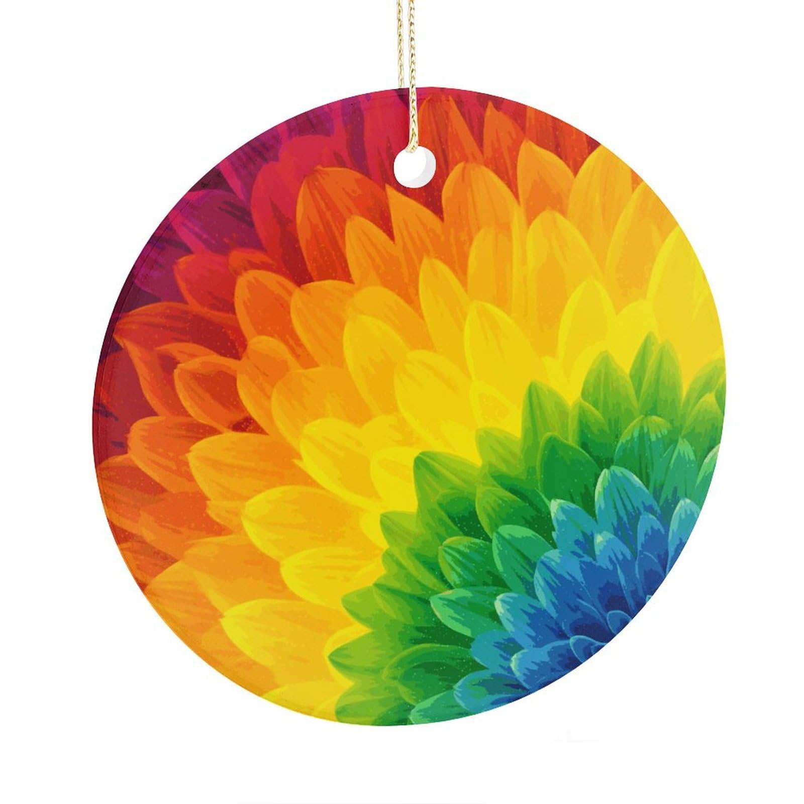Adfgyerh Style Sunflower Rainbow Ceramic Circular Pendant,2.9 Inch，Hanging Ornament，Gift Exchange Idea Round Ceramic Ornament,For Mom And Daughter，For Home Indoor Outdoor Decor.