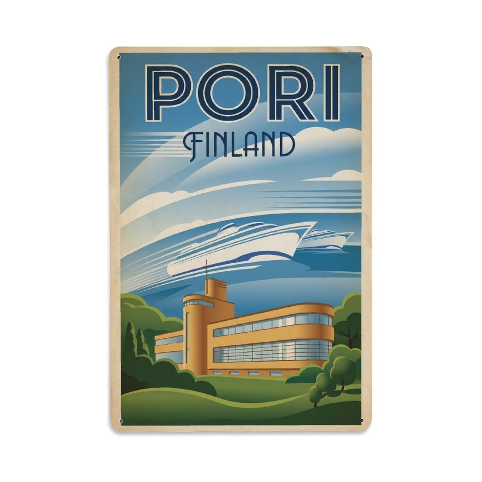 Finland Pori Travel Retro Metal Tin Sign Plaque Wall Decor for Cafe, Club Bar, Office, Garden Metal Poster 8x12Inch