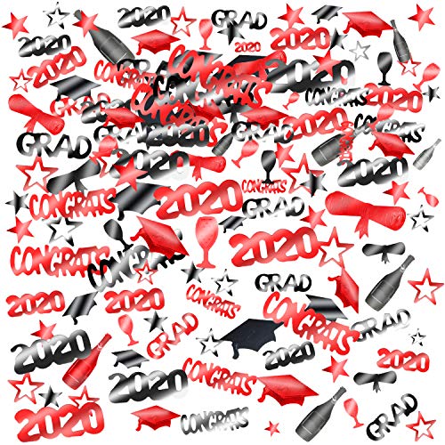 Konsait 2020 Graduation Confetti, Black Red Decor Graduation Party Supplies, 2 Oz/ 1500 Pieces, Graduation Table Decorations, Congrats, Stars, 2020, Cap, Goblet, Diploma Confetti