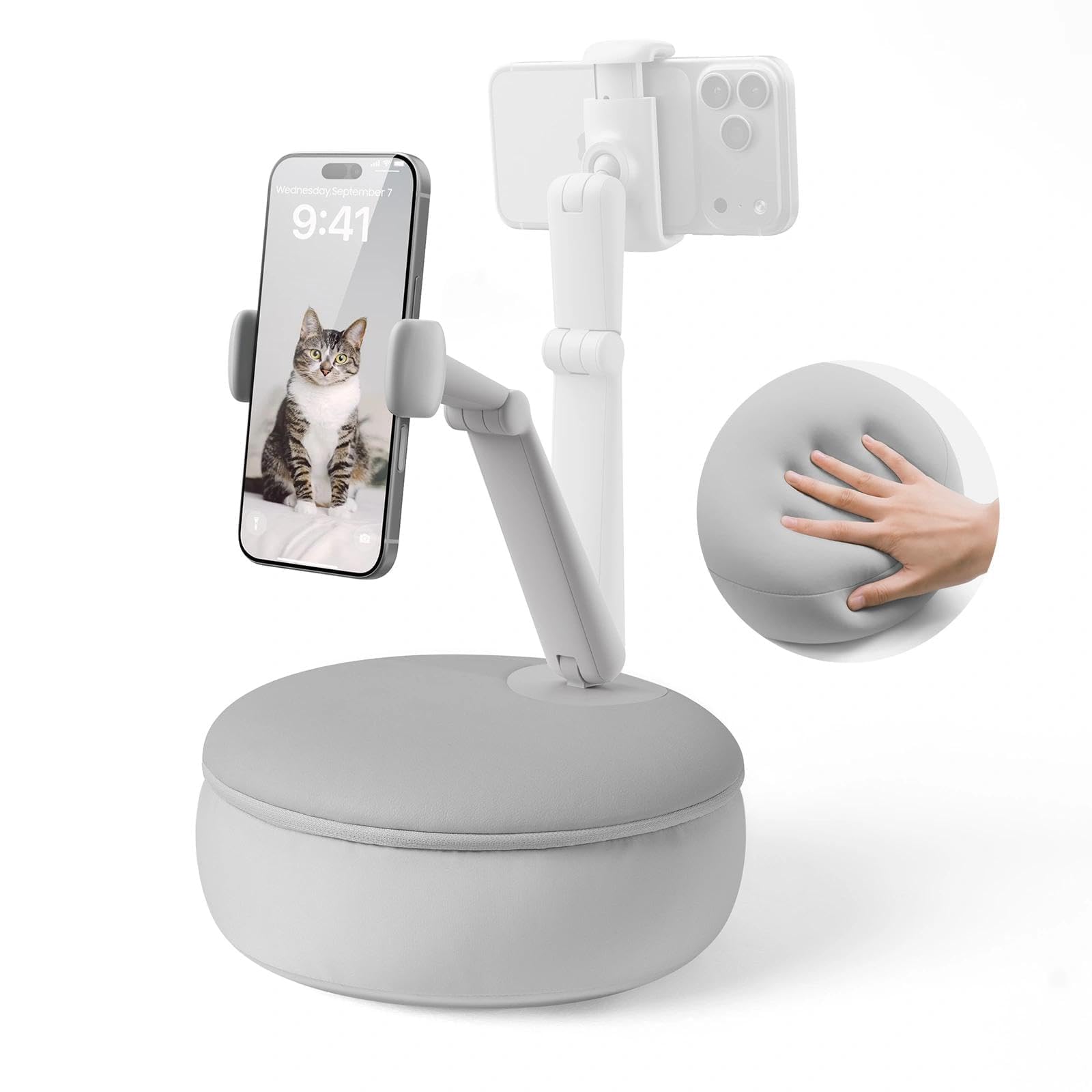 SAIJI Cell Phone Pillow Holder mini iPhone Stand for Bed, Upgraded mini Angle & Height Adjustable Phone Pillow Stand for Watching Video On Bed/Sofa/Lap, Fit for 4.7"-7.0" Device (Gray)