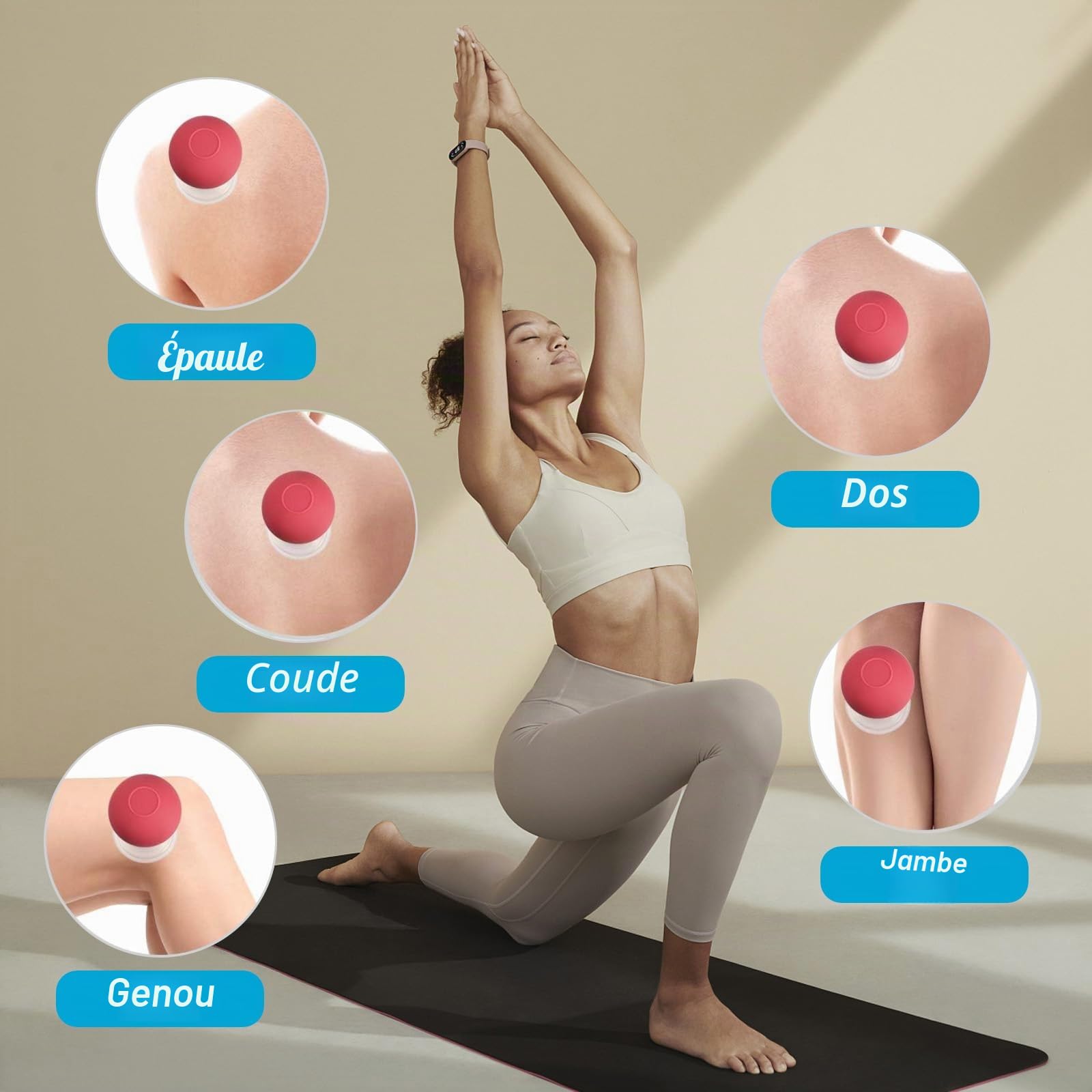 4 Pièces Ensemble de Thérapie par Ventouses pour le Visage, tasse en plastique Ventouses Sous Vide,Pour massage - Avec forte puissance d'aspiration - Avec boule d'aspiration contre les tensions la cel